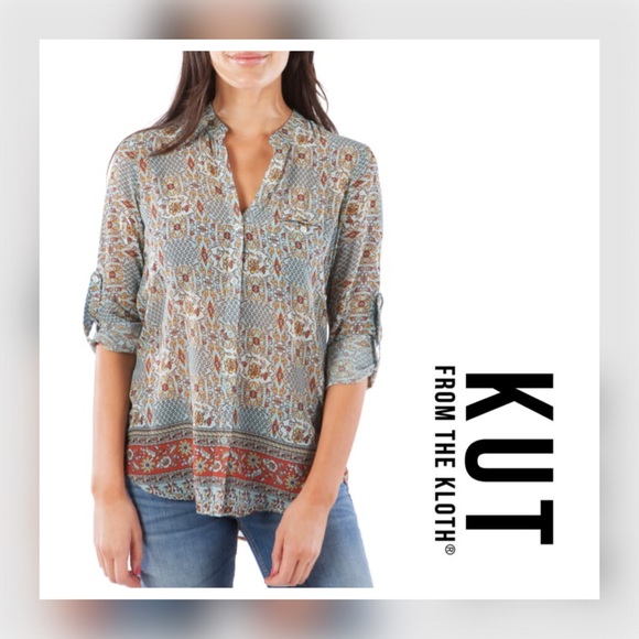 Kut from the Kloth Tops - Jasmine Border Print Blouse in Kymani Single Turk